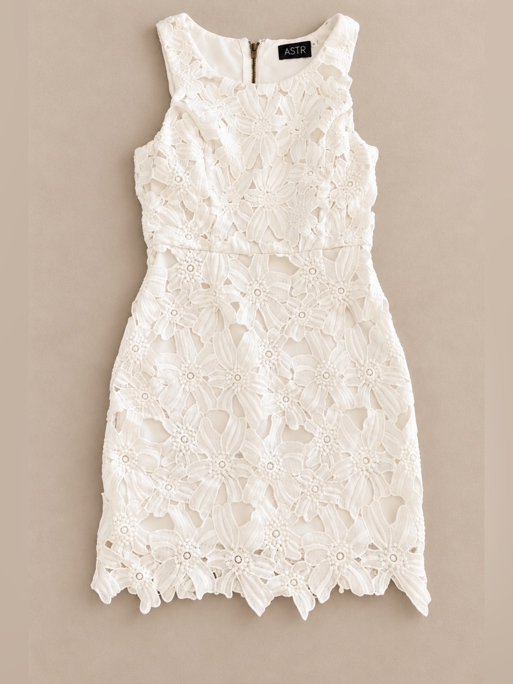 Astr Cream Floral Lace Mini Dress